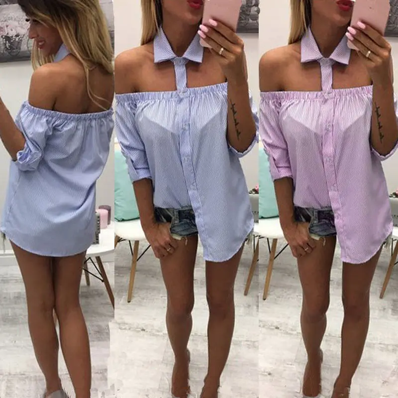 2018 Новые популярные пикантные Модные женские с плеча рукав рубашки свободные