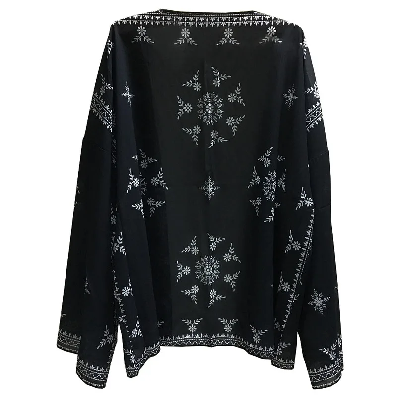 Кимоно женское летнее с цветочным принтом пляжный праздничный Черный