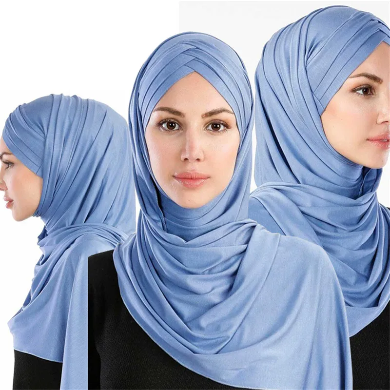 women plain bubble cotton jersey scarf Head hijab wrap solid instant shawls foulard femme muslim hijabs store ready to wear