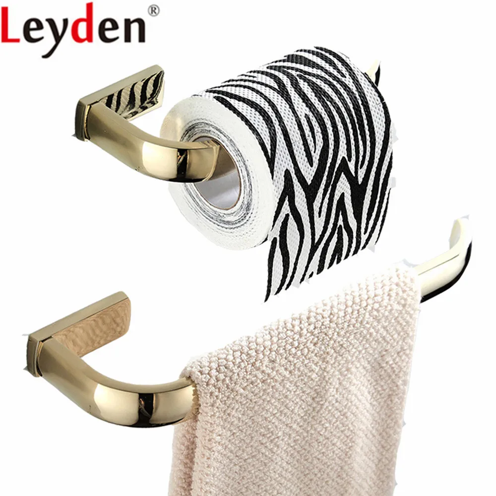 

Leyden 2pcs Golden Brass Wall Mounted Towel Ring Towel Holder Toilet Paper Holder Tissue Holder Bathroom Accessories Set