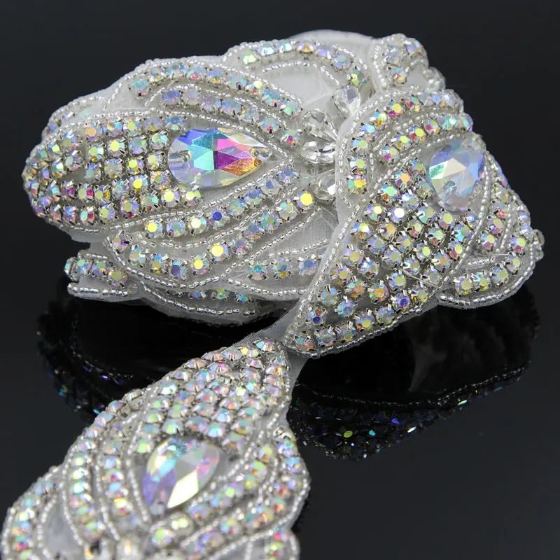 1Yd AB горный хрусталь отделка Свадебные пришить платье Аппликация Серебряный