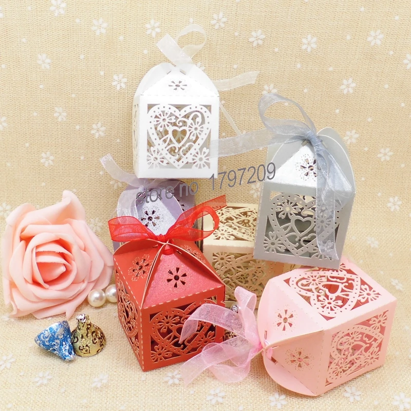 100 шт. декупаж Сердце Любви лазерная резка конфеты подарок Коробки с лентой
