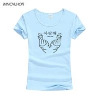 fashion t shirt women finger gesture love printed graphic tees summer short sleeve top korean style camisetas mujer