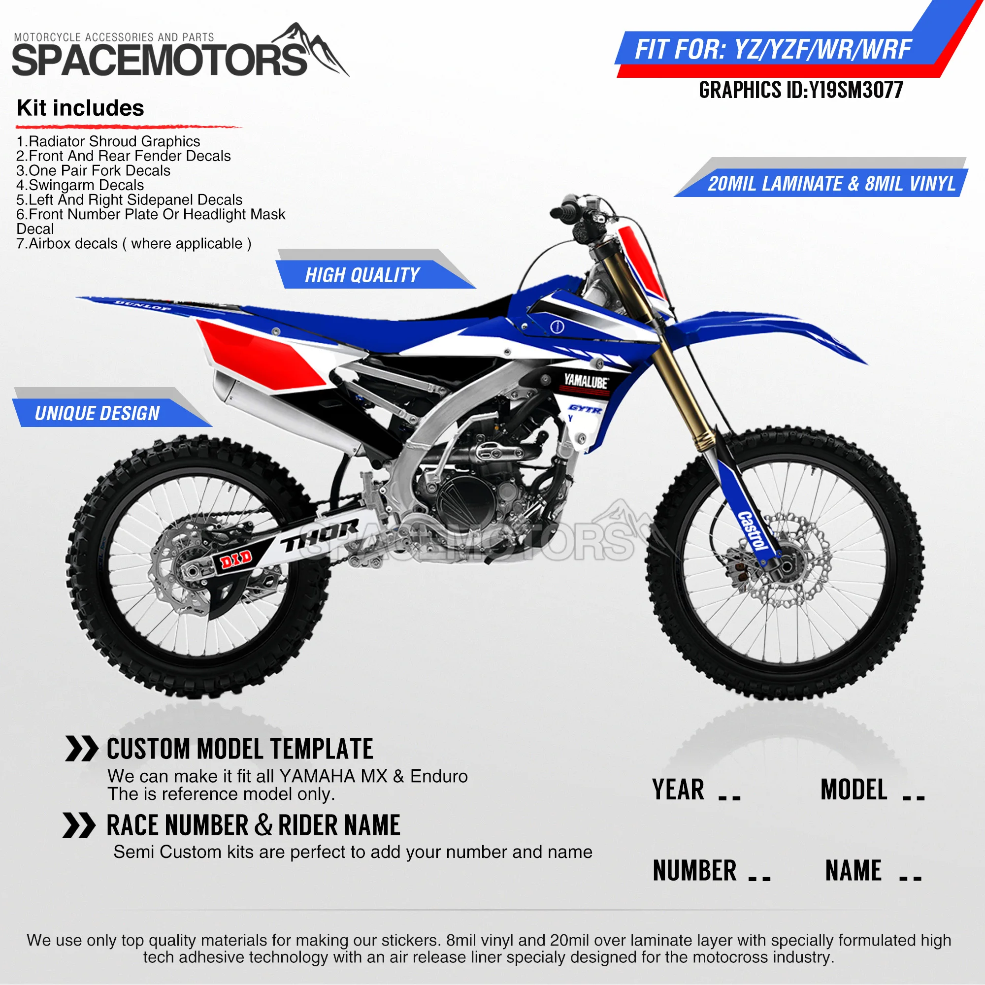 MotoSpace персонализированные графические фоны наклейки 3M для YAMAHA YZF250FX 14 18 YZF250 2019 YZF450