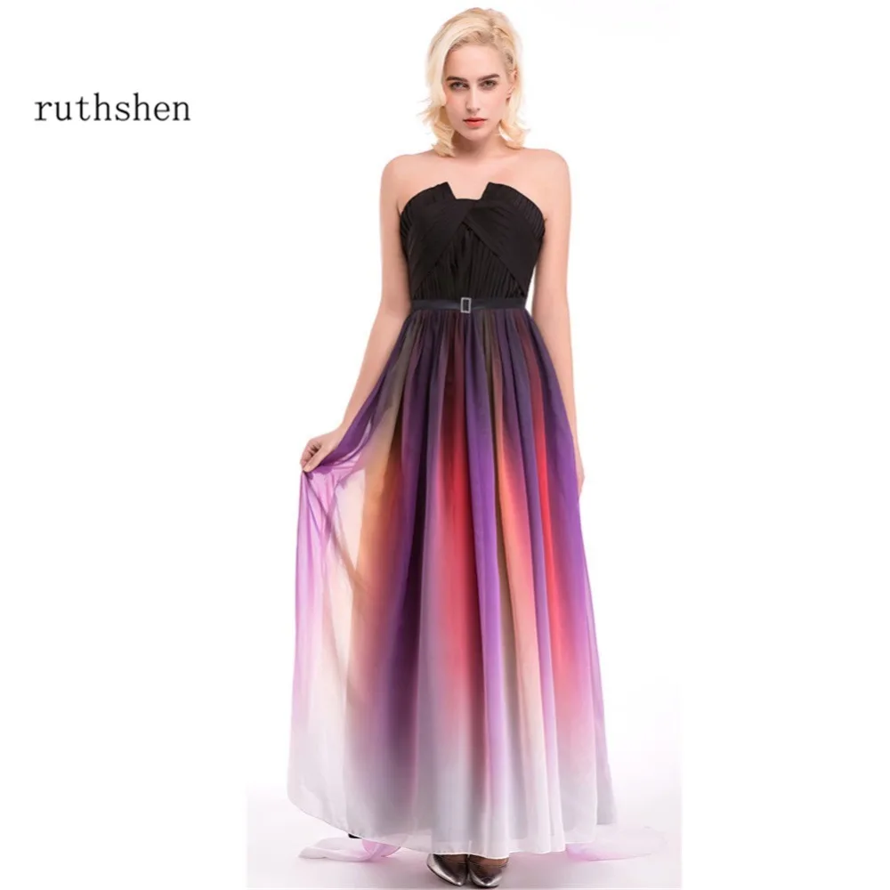 

ruthshen Evening Dresses Real Photo Pleated Gradient Ombre Long Chiffon vestido de festa longo Party Prom Dress