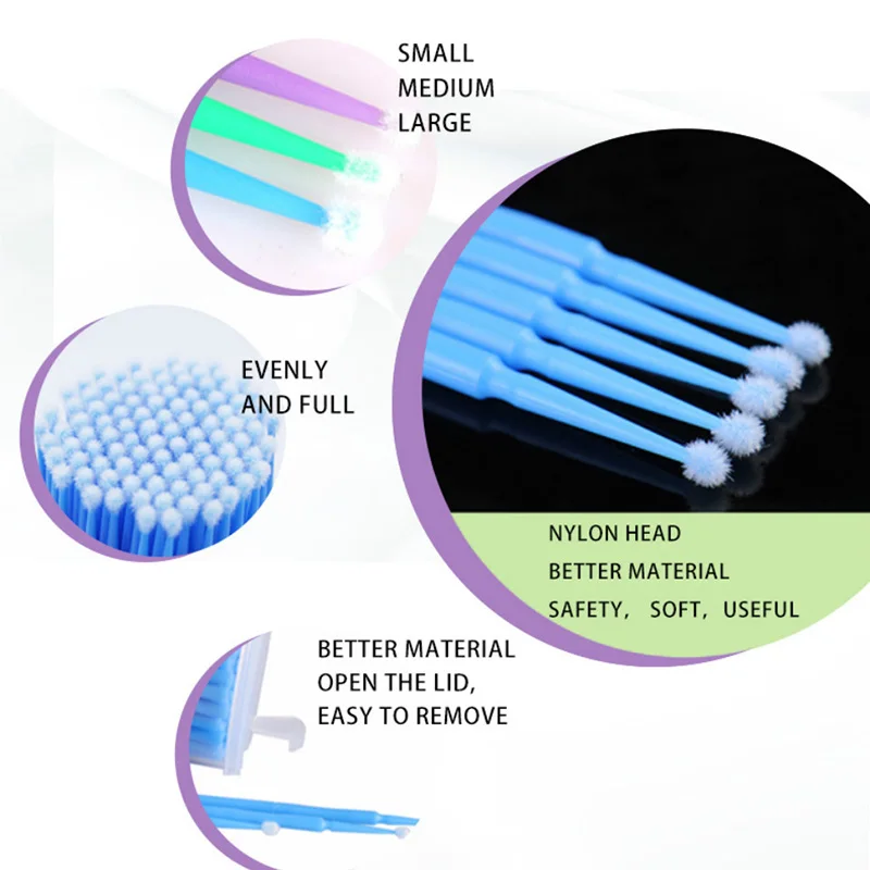 100 шт./упак. Microbrushes для наращивания ресниц кисти макияжа Набор с тампоном