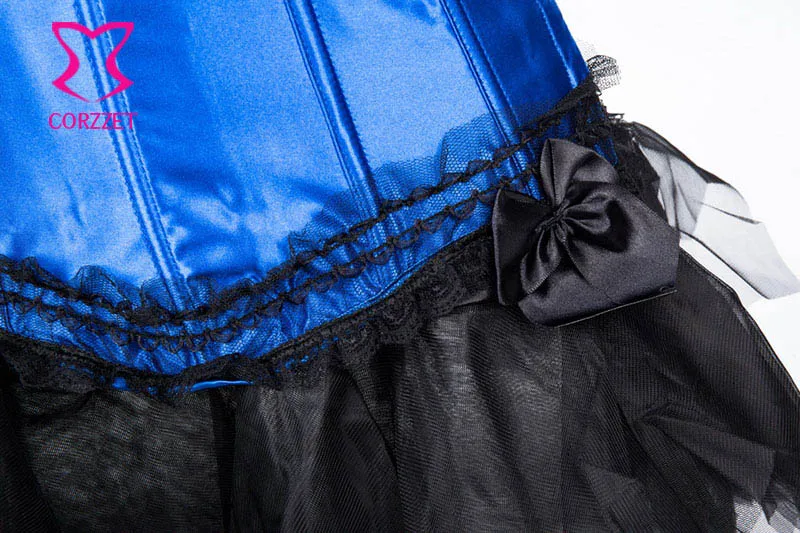 Женское атласное платье корсет с кружевом голубое в викторианском стиле