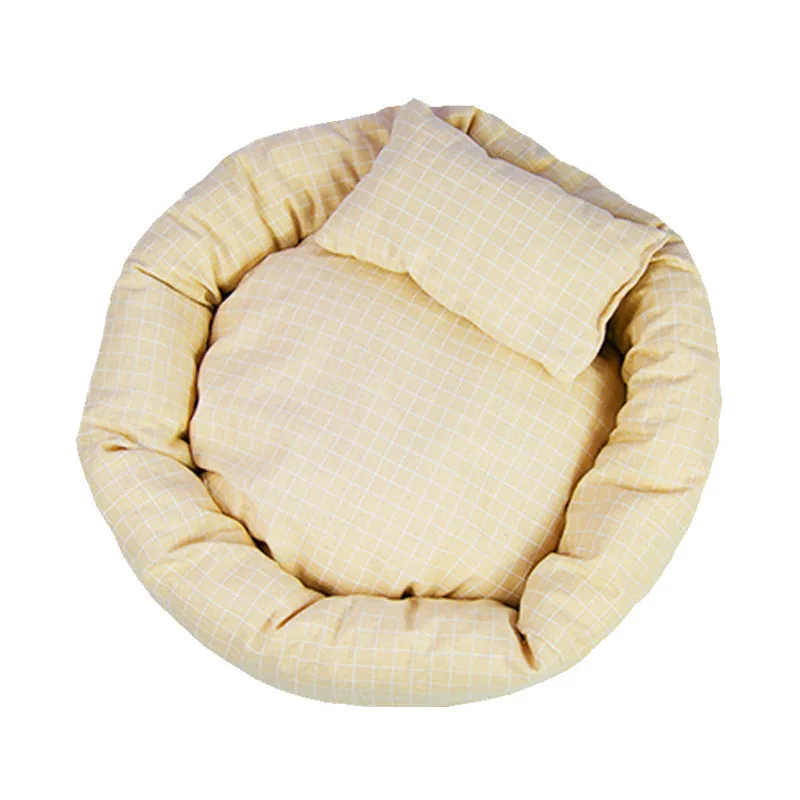 Beige Домашние коврики для собак, круглые подушечки для щенков, зимний теплый хлопковый мягкий лежак, диван для котенка, щенка, кошачьего туалета, гнездо для питомника с подушкой - Цвет: Beige