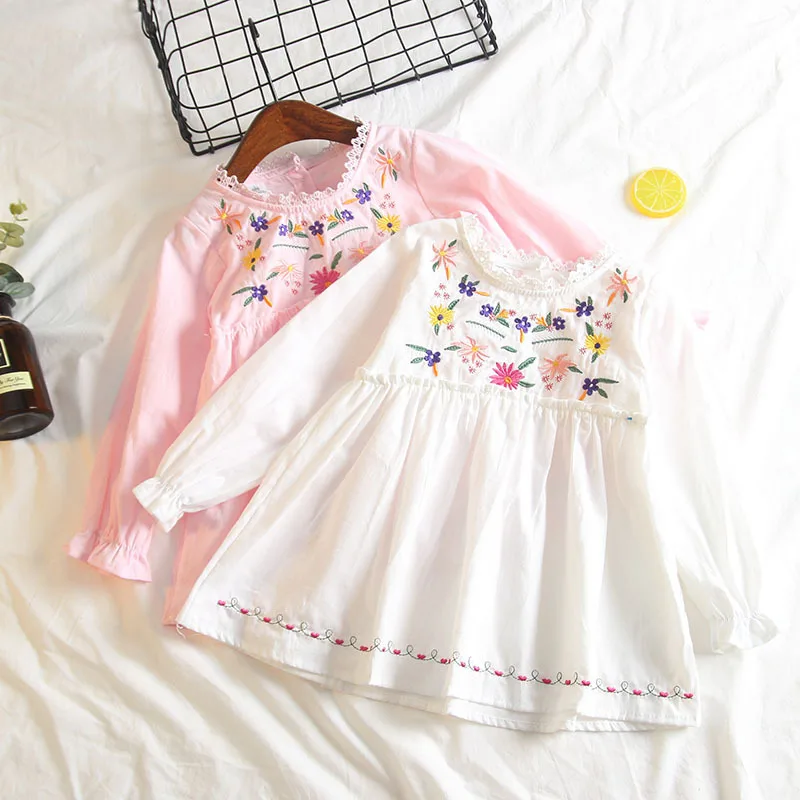 Модная белая блузка для маленьких девочек детские блузки с длинным рукавом и