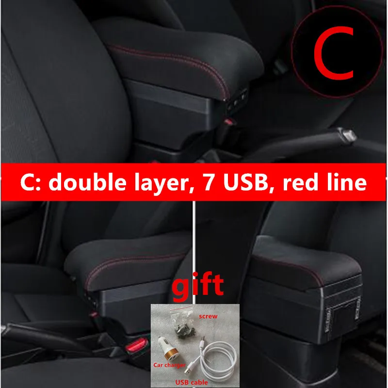 C black red line Центр консоли ящик для хранения для Toyota Yaris Vitz эхо 1998-2005 подлокотник Подлокотник вращающийся 2000 2001 2002 2003 2004 - Название цвета: C black red line