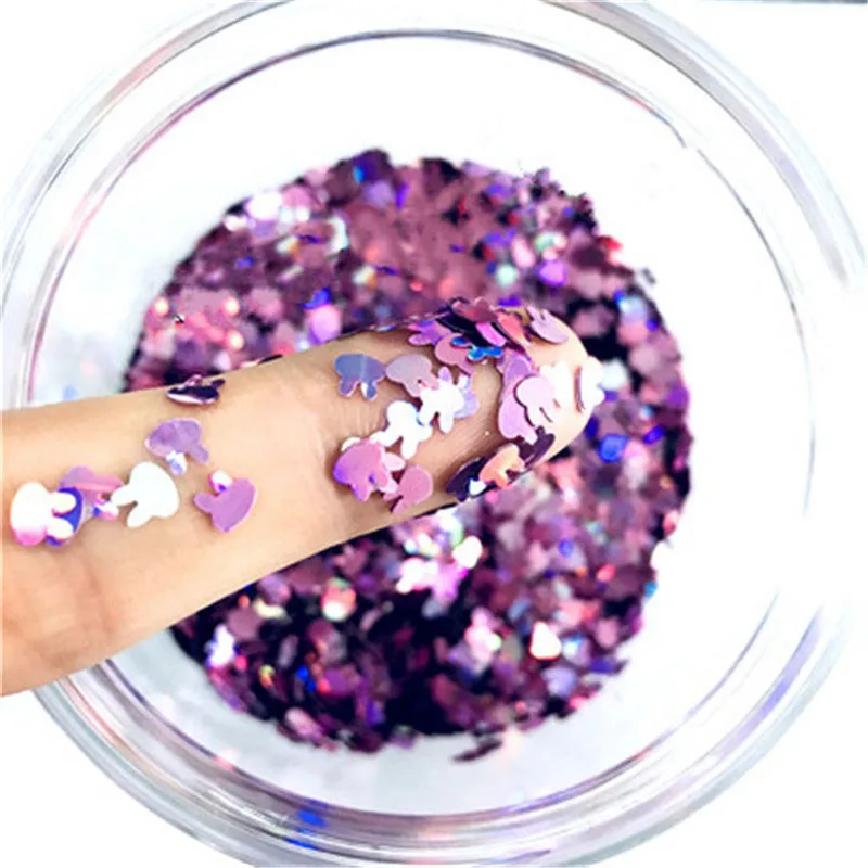 laser light purple Ультратонкие блестящие пайетки для рукоделия в форме кролика 4 мм, ПЭТ-пайетки для маникюра/свадьбы, рождественского декора, Конфетти 8 г - Цвет: laser light purple