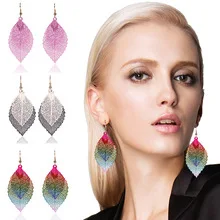 Новые модные роскошные boho двойные цветные листья Длинные Винтажные серьги