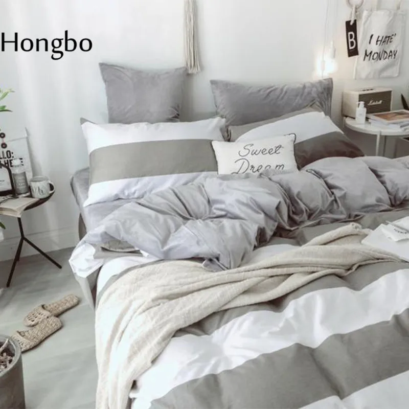 Hongbo зимнее теплое серое белое Полосатое стеганое одеяло с кристаллами фланелевый набор постельных принадлежностей пододеяльник набор новых постельных принадлежностей