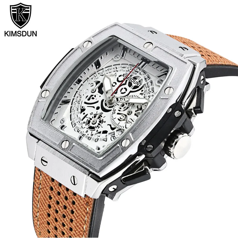 KIMSDUN бренд Montre Homme резиновый мужской корпус часов Форма многофункциональный спортивный хронограф водонепроницаемые кварцевые часы