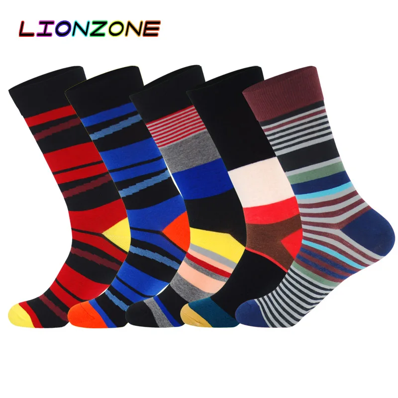 LIONZONE 1 пара мужских забавных 3D носков носки для мужчин красочные полосатые теплые