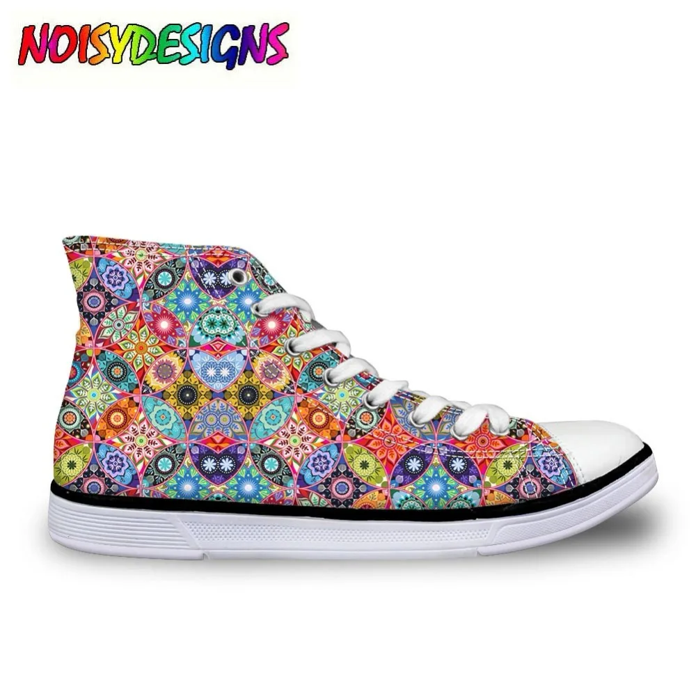 Soft Bright Pastel Floral Moroccan Printed Vulcanize Shoes High Top Women Casual Canvas Flats Female Comfortable | Обувь