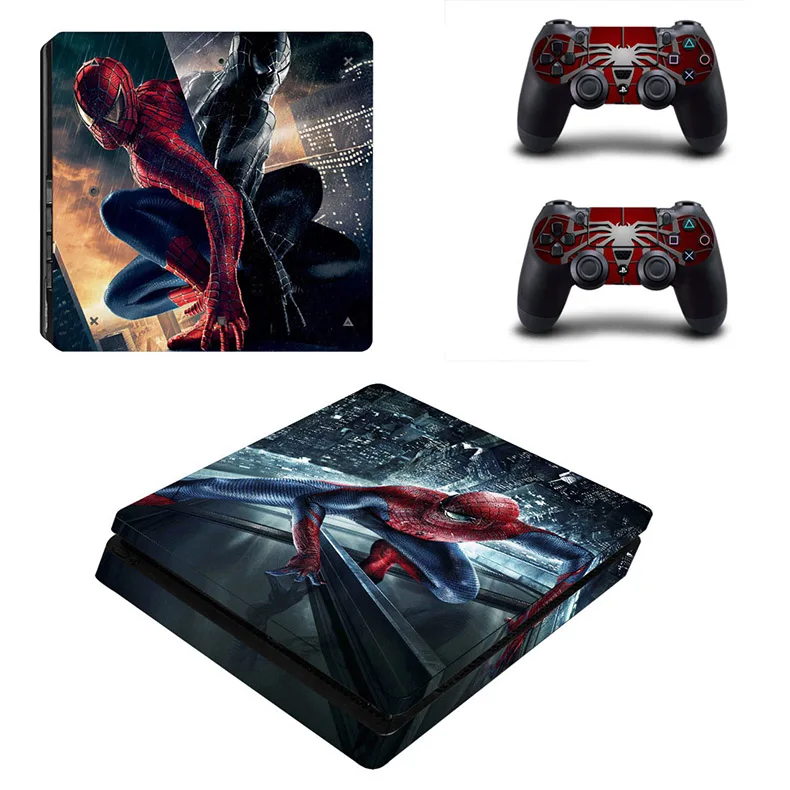 YSP4S-3045 Marvel Человек-паук PS4 тонкий стикер s виниловая наклейка кожный чехол наклейка с человеком-пауком для PS4 тонкий консоль и два контроллера кожи - Цвет: YSP4S-3045