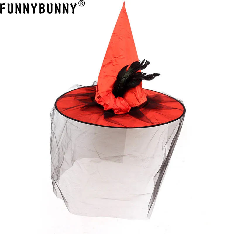 FUNNYBUNNY высокий шляпа ведьмы с перьями вуаль дамы Хэллоуин нарядное платье