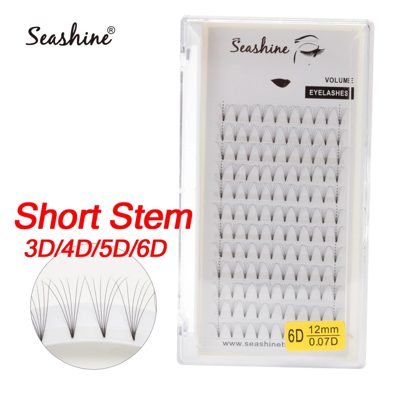 Seashine 3D-6D Volume Lashes Premade Fans 0.10 C D Curl Eyelash Extensions 8-15mm Natural Long Russian Stem Pre-Fan | Красота и