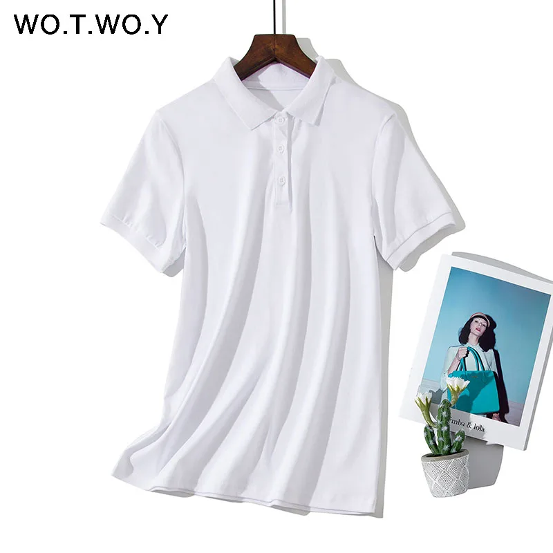 WOTWOY Polo футболка плюс размер M 4XL женская летняя черная белая рубашка короткий