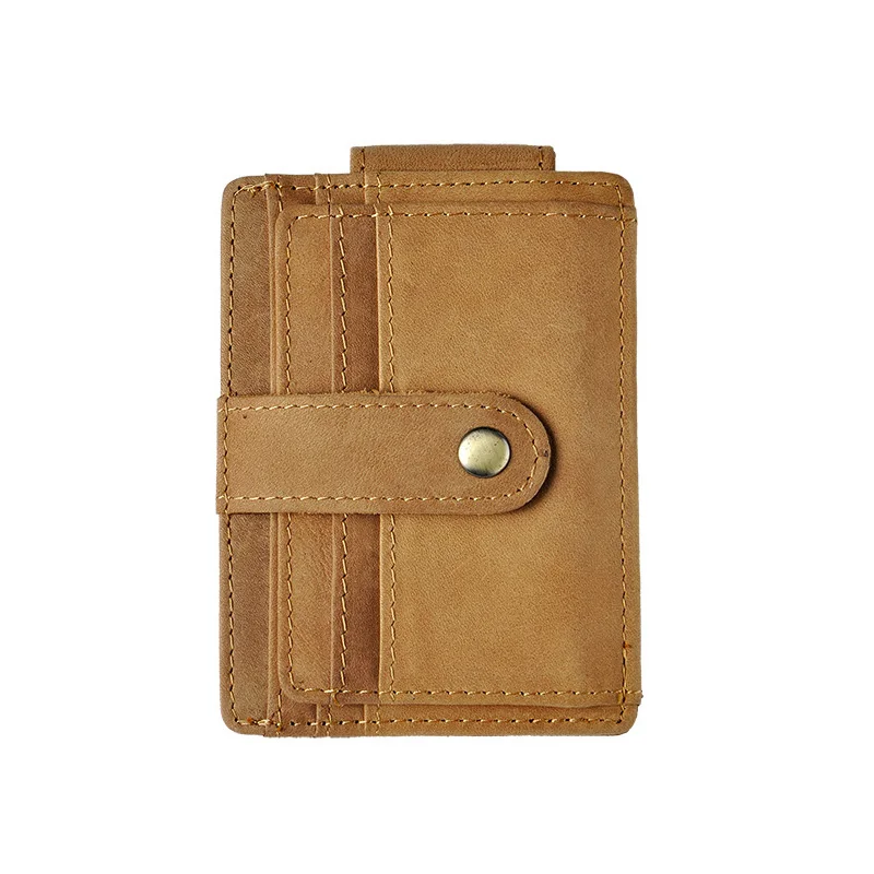Light brown Мужские кошельки из натуральной кожи с магнитным зажимом для денег, винтажные тонкие кошельки для путешествий, кошелек с карманом, зажим для денег с передним карманом - Цвет: Light brown