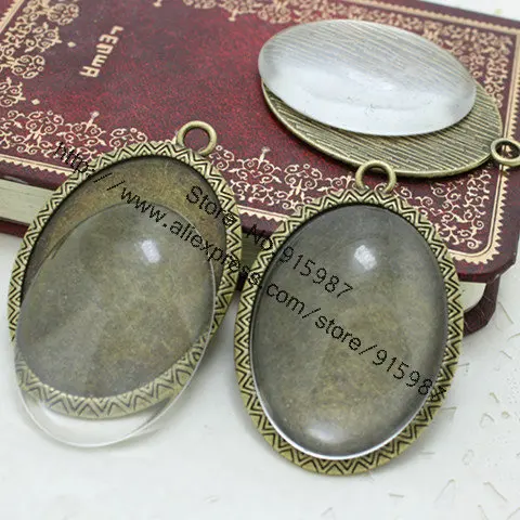 

Sweet Bell 5set Antique Bronze Alloy Cameo 35*50mm(Fit 30*40mm Diy) Oval Cabochon Pendant Settings+Clear Glass Cabochons