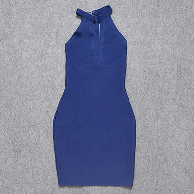 royal blue С подсвечиванием и лямкой на шее без рукавов Замочная скважина Сексуальная Bodycon Для женщин знаменитости Клубные вечерние Бандажное платье - Цвет: royal blue