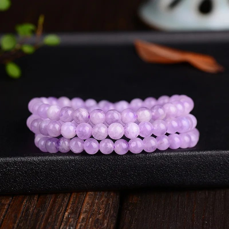 Светло фиолетовые браслеты с натуральными кристаллами 6 мм круглые бусины