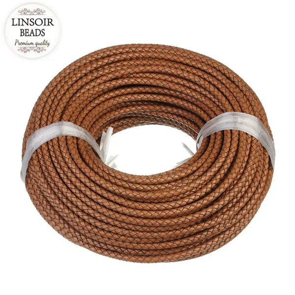 LINSOIR, 1 м/лот, 6 мм, натуральная плетеная кожаная веревка, подходит для ожерелья, фурнитура для браслетов, кожаная нить, сделай сам, изготовление ювелирных изделий F5509 - Цвет: light coffee