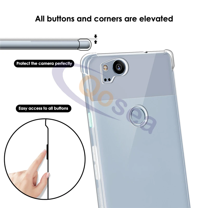 Qosea для Google Pixel 2 Чехол прозрачный тонкий мягкий силиконовый Ultra Clear ТПУ подушки