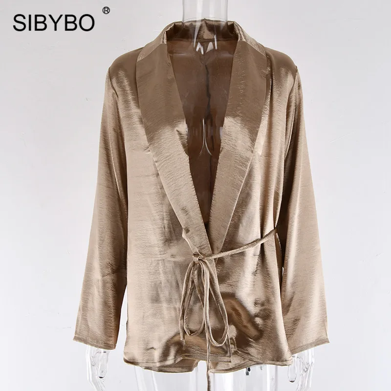 As Shown Sibybo Глубокий V Drawstring осенний комплект из двух предметов для женщин с отложным воротником сексуальный женский комплект пальто и шорты Повседневный Женский комплект 2 шт - Цвет: As Shown