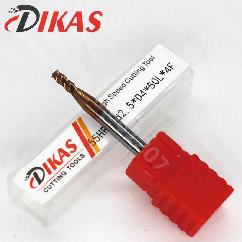 

Dikas55HRC d2.5 * D4 * 50L * 4F материал карбидная квадратная торцевая фреза с 4 канавками 2,5 мм покрытие нано используется для высокоскоростного фрезерн...