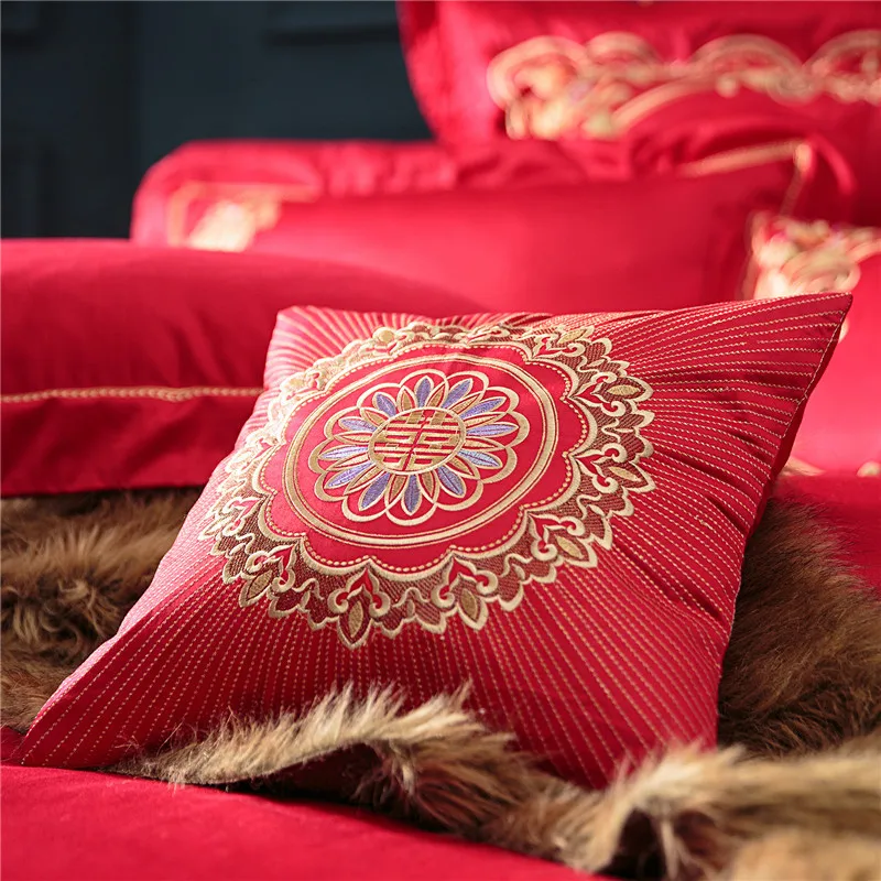 Комплект постельного белья из 10 предметов Красный жаккардовый с пододеяльником