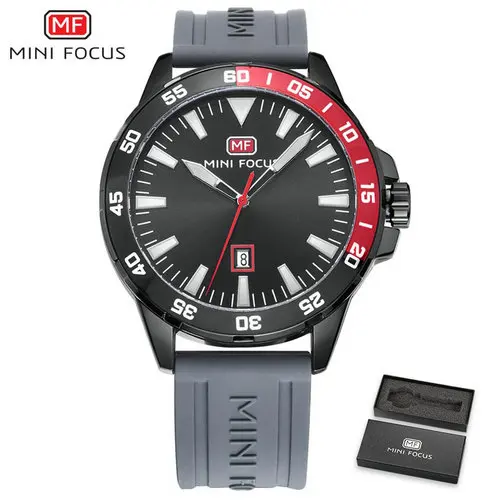 GRAY MINIFOCUS модные крутые кварцевые мужские часы лучший бренд класса люкс оранжевый силиконовый ремешок Календарь дисплей водонепроницаемые спортивные наручные часы - Цвет: GRAY