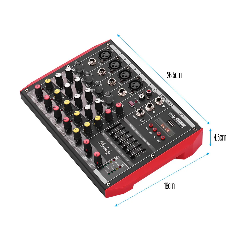 Портативный 6-канальный микшер Muslady D6 7-полосный EQ встроенный 48 в фантомное
