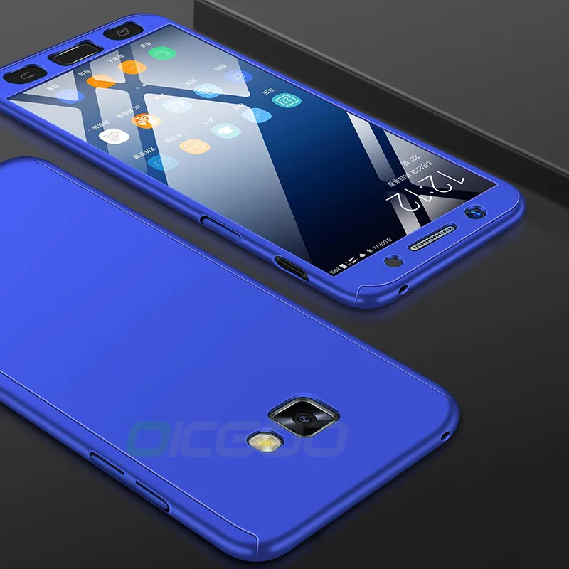 360 Прозрачный чехол для телефона с противоударной чехол s для samsung Galaxy A8 A6 J4 J6 плюс A5 A7 полное покрытие чехол s для samsung J5 J7 A3 A5 A7 чехол - Цвет: Синий