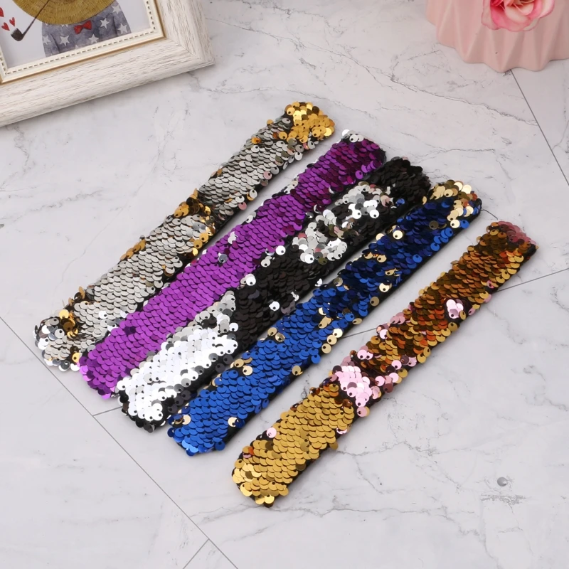 

5PCS Mermaid Slap Bracelets Two-color Reversible Charm Sequins Flip Wristbands