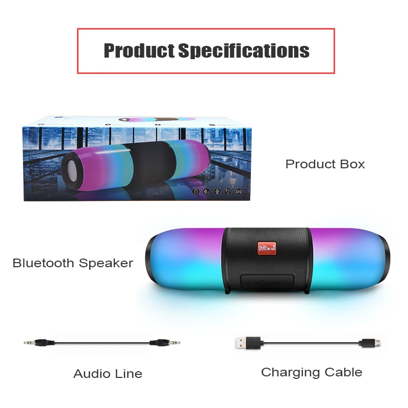 Горячее предложение M& J светодиодный беспроводной Bluetooth динамик TF USB портативный музыкальный звуковой ящик сабвуфер Громкий динамик для телефона ПК с микрофоном