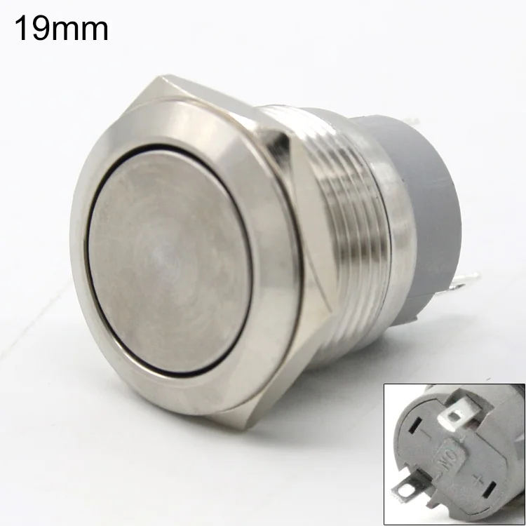 19mm no light 16/19/22 мм металлический кнопочный переключатель с плоской головкой самоблокирующийся кнопочный 10A250V высокого тока водонепроницаемый переключатель - Цвет: 19mm no light
