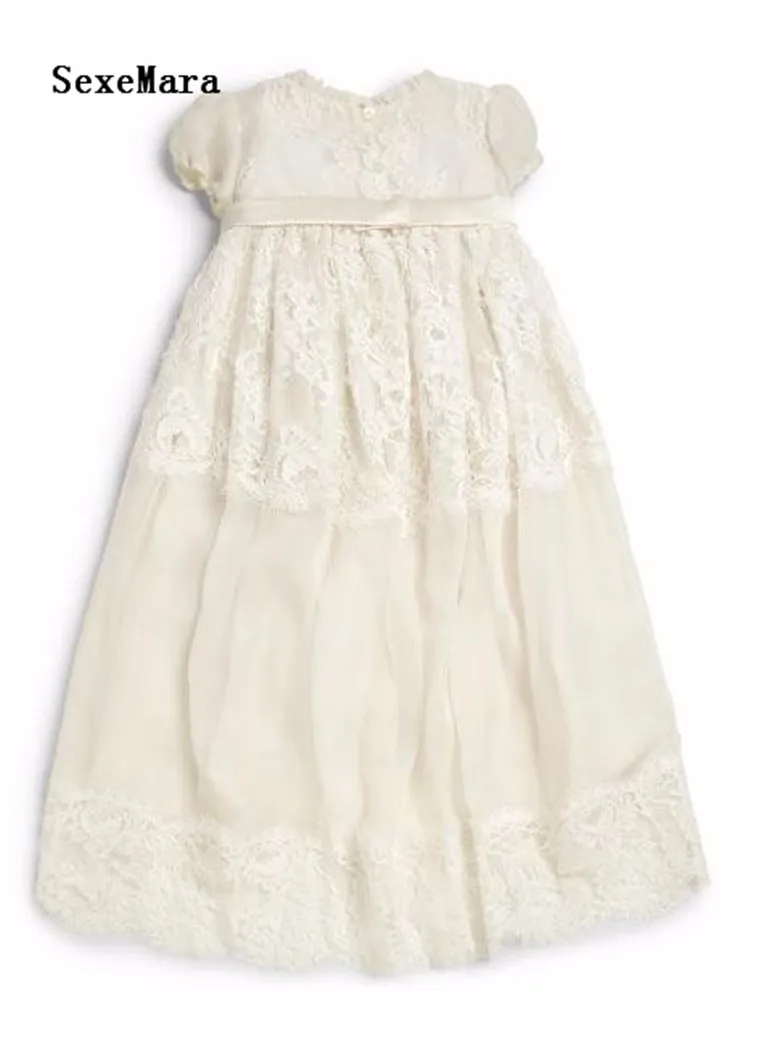 Очаровательное платье на крестины для крещения маленькой девочки Кружевная