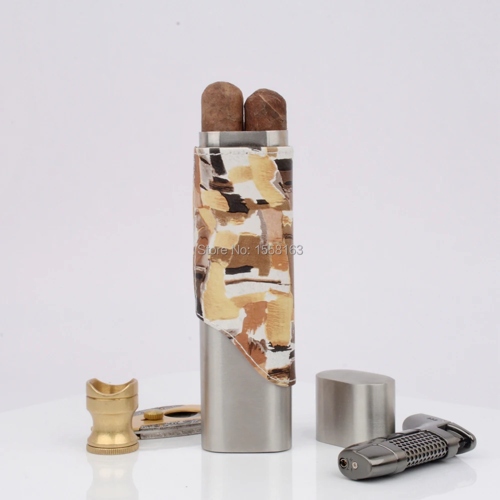 

100% Original Camouflage pattern Leather cigar tube 2 ct travel cigar case Camping cigar holder partable cigar humidor