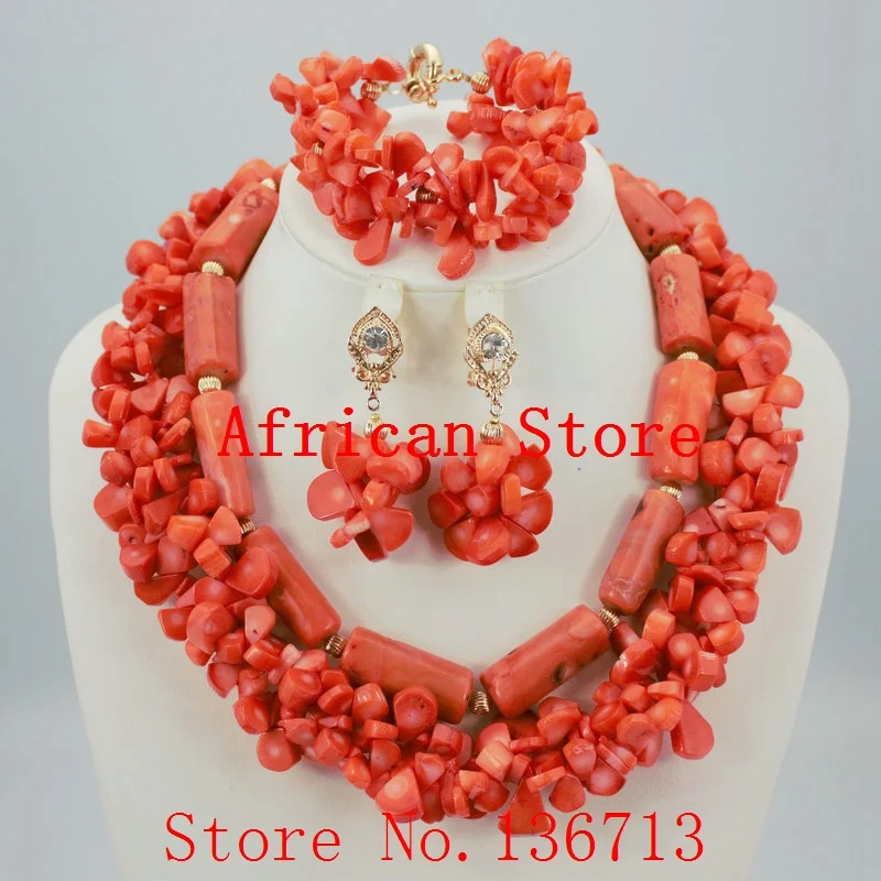 

Orangered Fashion Nigerian wedding african Coral Beads jewelry set costume jewelry set Free shipping R071