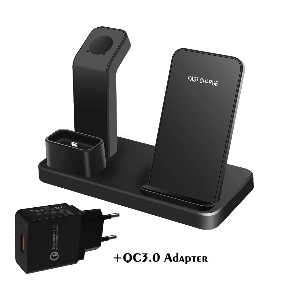 QC 3.0 EU Plug FDGAO 3 в 1 QI Беспроводная зарядная подставка для iPhone 11 X XS MAX XR 8 10 Вт быстрая зарядная док-станция для Apple Watch 5 4 3 AirPods - Тип штекера: QC 3.0 EU Plug