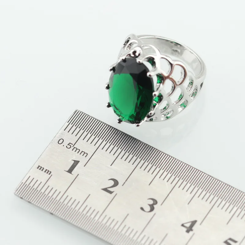 WPAITKYS Huge Oval Green Cubic Zirconia Silver Color Ring For Women Distinctive Crystal Jewelry Size 6 7 8 9 10 Free Gift Box | Украшения и