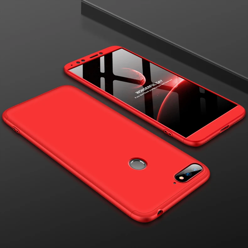 Red 360 Защитный чехол с полным покрытием для huawei Honor 7a Pro, чехол для телефона Honor7a 7C Y6 Prime Enjoy 8E, чехол s с закаленным покрытием - Цвет: Red