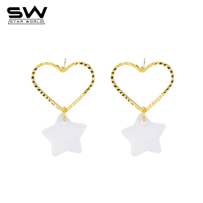 STARWORLD простой Полые Акриловые серьги сердца сладкий дикий природный основа