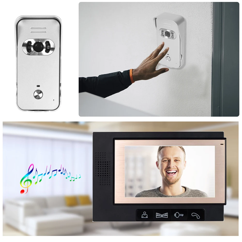 7 дюймовый ЖК дисплей Цвет видео телефон двери внутренной связи Системы Ночное