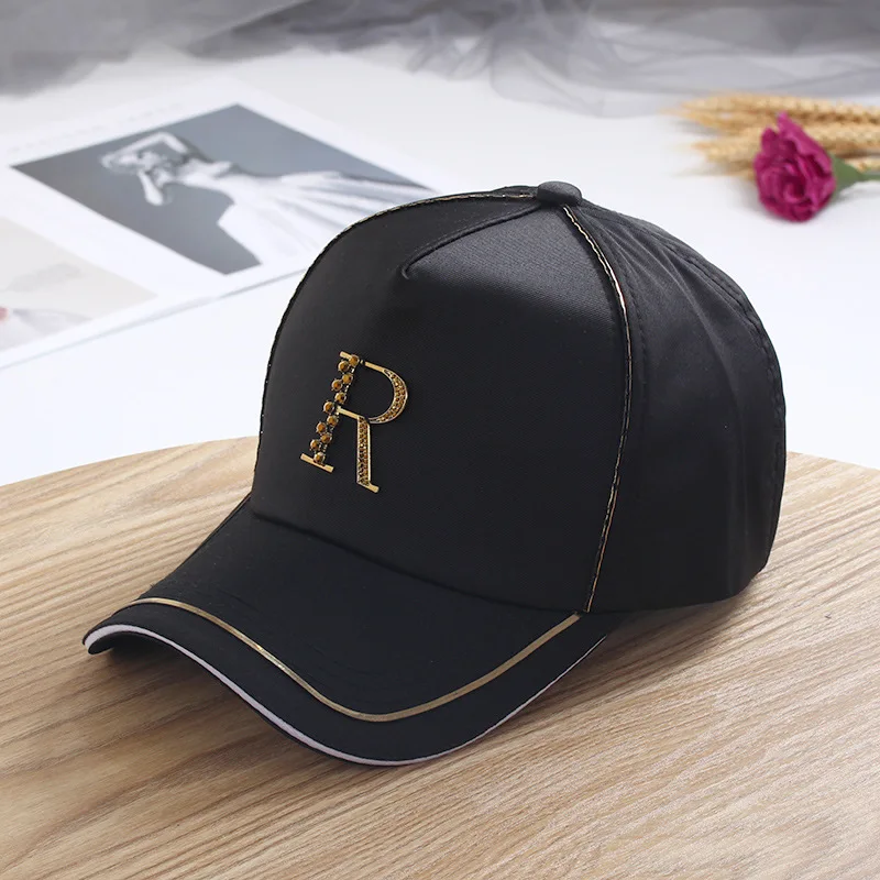 01906-jiejia Silk fabrics Metal R Letter VISORS cap men women baseball hat