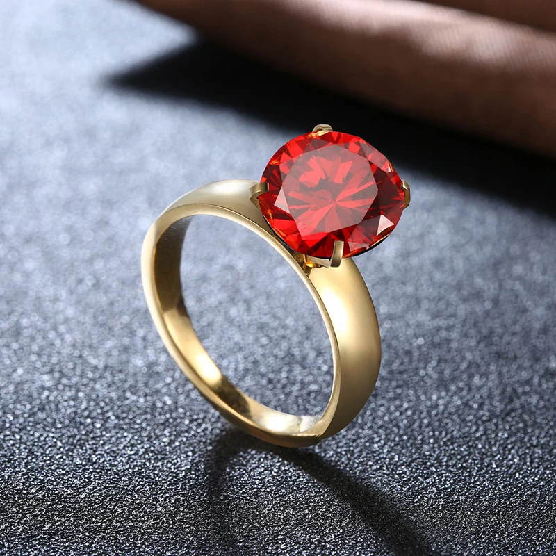 Простой красный кристалл Титан Свадебные Кольца для Для женщин золото Цвет