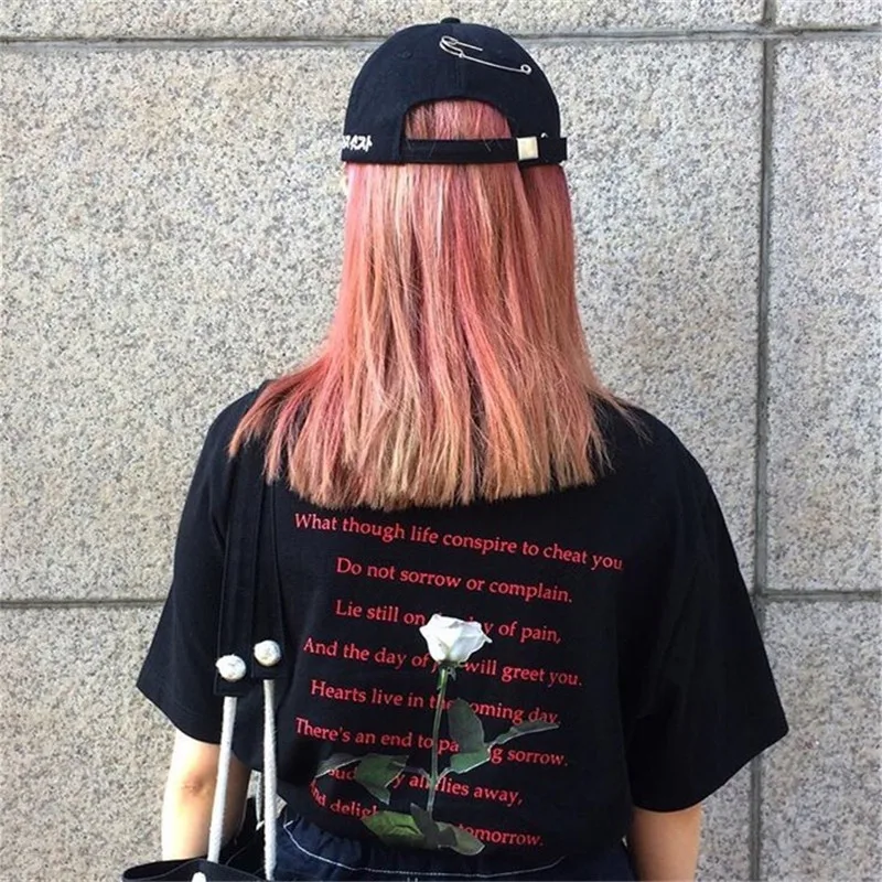 Фото Harajuku/женская и мужская футболка в Корейском стиле с буквенным принтом розы